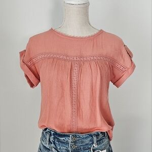 Dusty Apricot Lace Short Sleeve Top - Blu Pepper